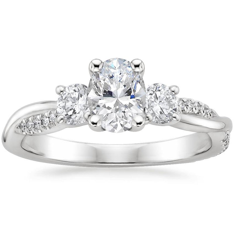 1.80ct Oval Cut Moissanite 3 StoneEngagement Ring,  Available in White Gold, Platinum, Rose Gold or Yellow Gold