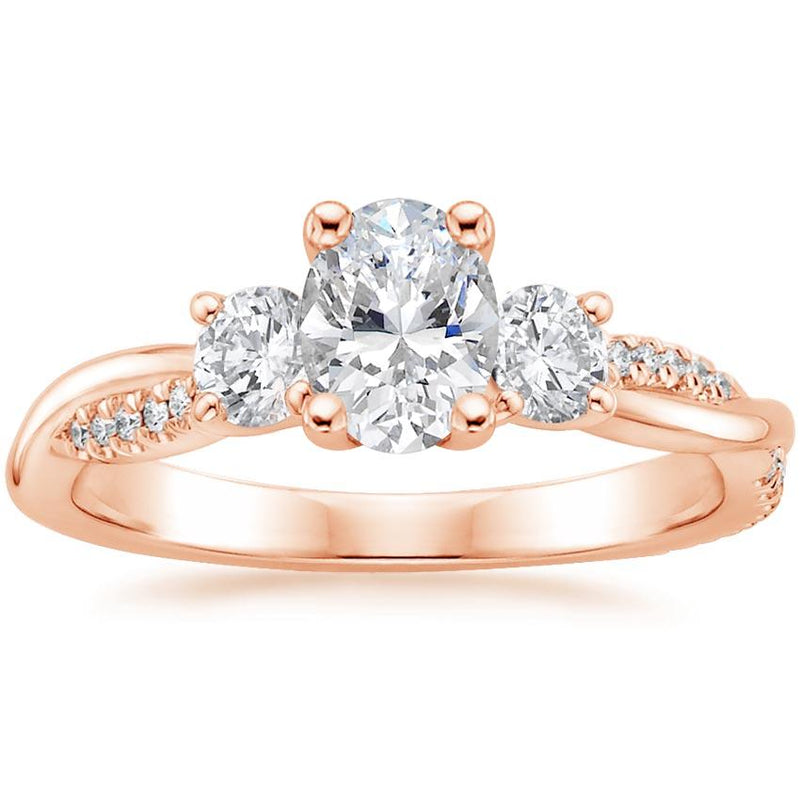 1.80ct Oval Cut Moissanite 3 StoneEngagement Ring,  Available in White Gold, Platinum, Rose Gold or Yellow Gold