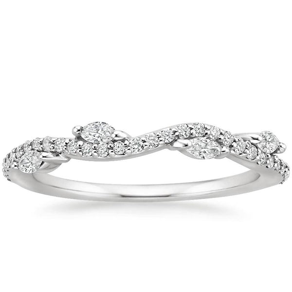 0.25ct Moissanite Wedding Band, Delicate Half Eternity Ring, Nature Inspired, Available in White Gold, Yellow Gold, Rose Gold  or Platinum