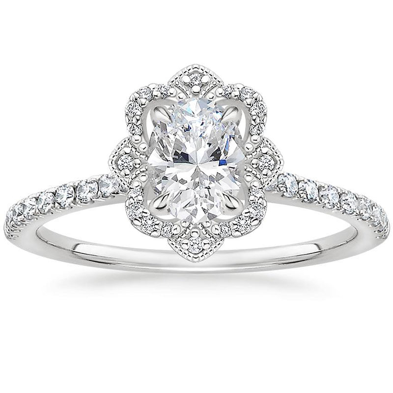 1.50ct Vintage Oval Cut Moissanite Halo Engagement Ring,  Available in White Gold, Platinum, Rose Gold or Yellow Gold