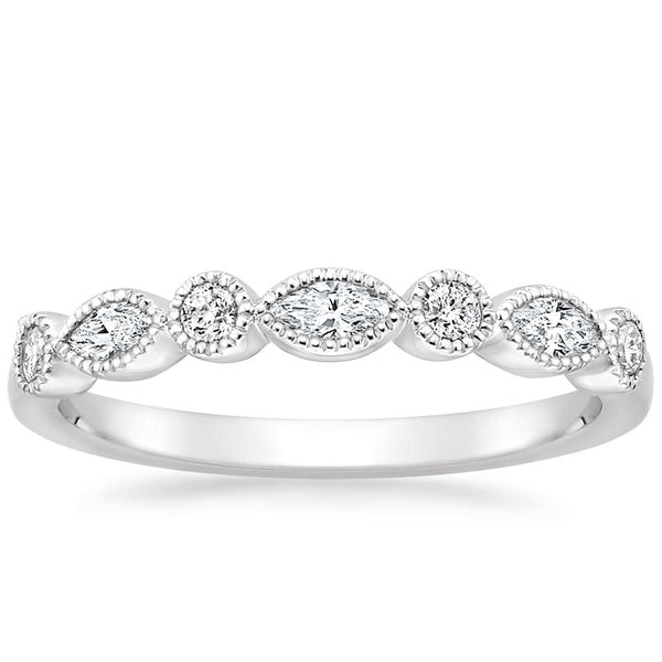 0.26ct Vintage Moissanite Wedding Band, Delicate Half Eternity Ring, Available in White Gold, Yellow Gold, Rose Gold  or Platinum
