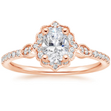 Lab-Diamond Vintage Oval Cut Halo Engagement Ring, Choose Your Stone Size and Metal