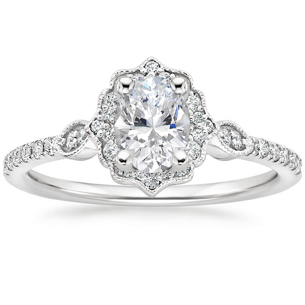 1.60ct Vintage Oval Cut Moissanite Halo Engagement Ring,  Available in White Gold, Platinum, Rose Gold or Yellow Gold