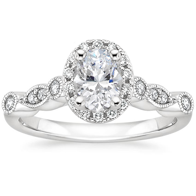 1.45ct Vintage Oval Cut Moissanite Halo Engagement Ring,  Available in White Gold, Platinum, Rose Gold or Yellow Gold