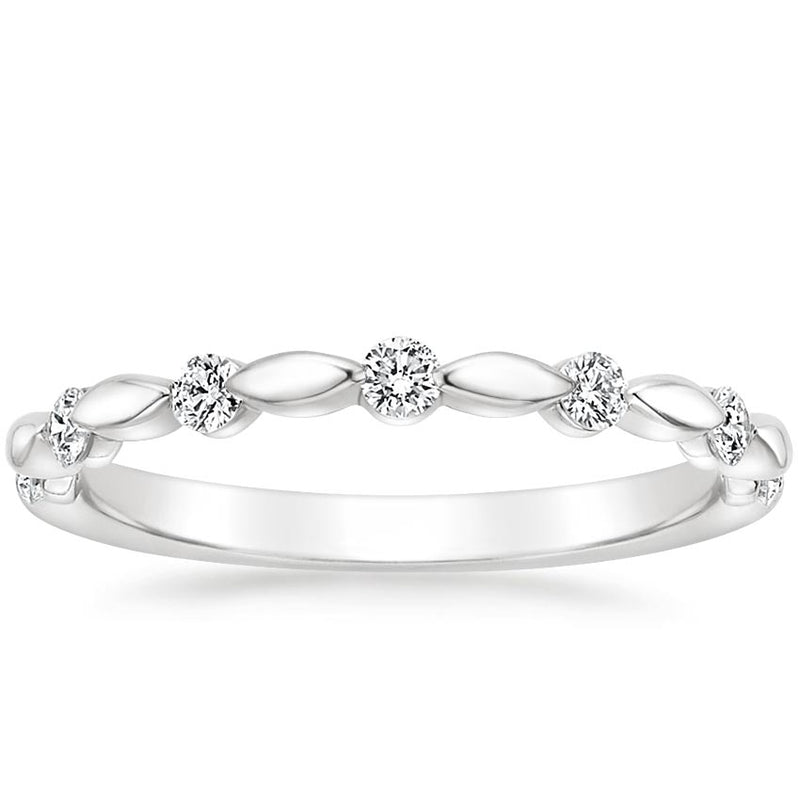 0.18ct Vintage Moissanite Wedding Band, Delicate Half Eternity Ring, Available in White Gold, Yellow Gold, Rose Gold  or Platinum