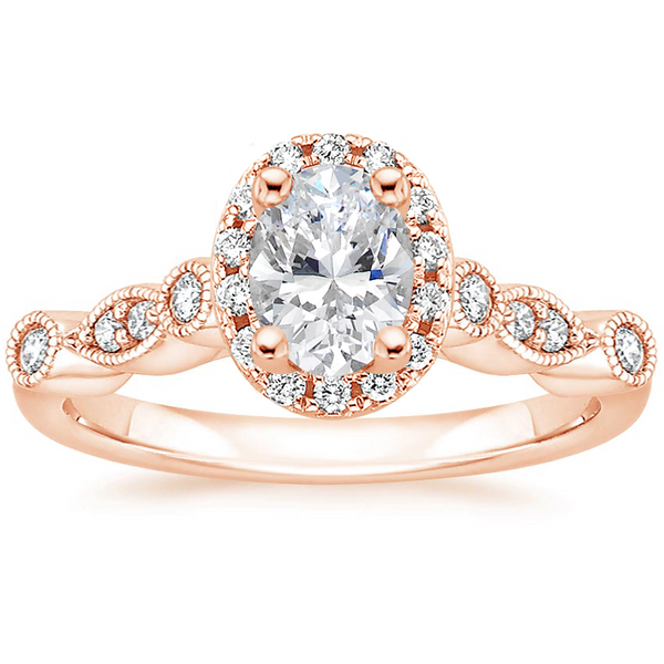 Lab-Diamond Vintage Oval Cut Halo Engagement Ring, Choose Your Stone Size and Metal