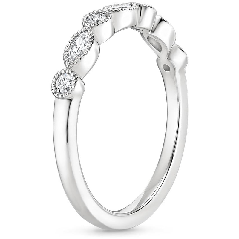 0.26ct Vintage Moissanite Wedding Band, Delicate Half Eternity Ring, Available in White Gold, Yellow Gold, Rose Gold  or Platinum