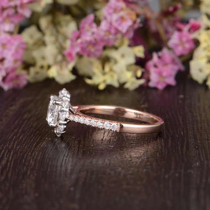 Round Cut Moissanite Engagement Ring, Vintage Halo Design, Choose Your Stone Size & Metal