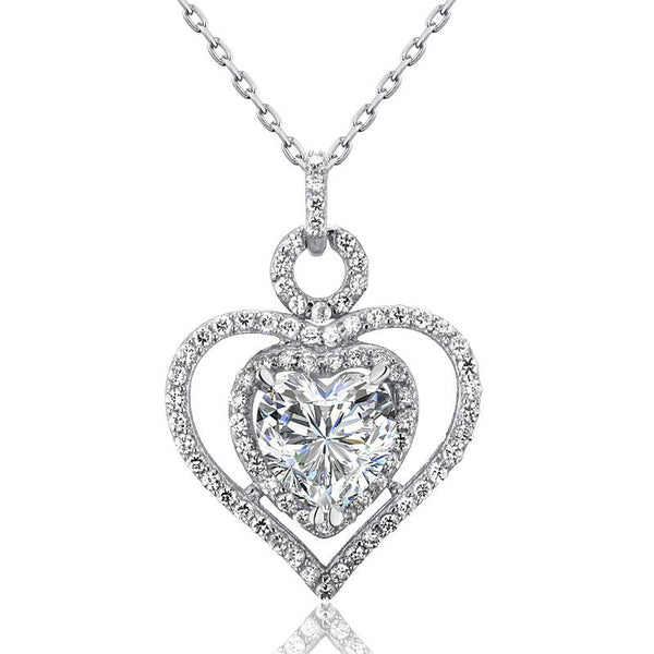 3.00ct Bridal Diamond Heart Pendant, Love Heart Diamond Necklace, 925 Silver