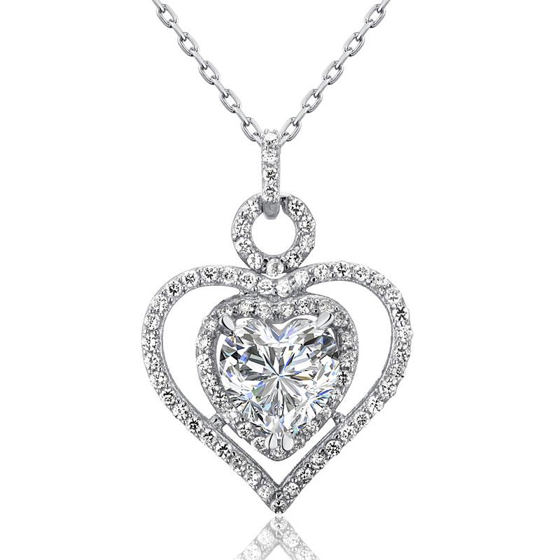 3.00ct Bridal Diamond Heart Pendant, Love Heart Diamond Necklace, 925 Silver