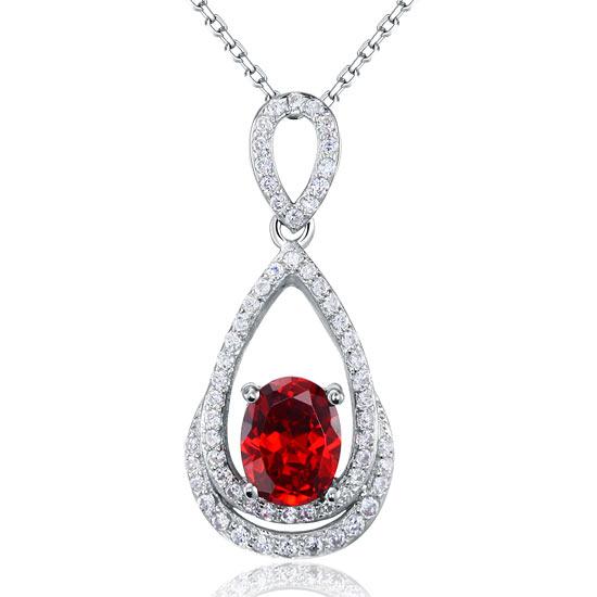 2.00ct Bridal Oval Ruby Halo Pendant, Bridal Halo Diamond Necklace, 925 Silver