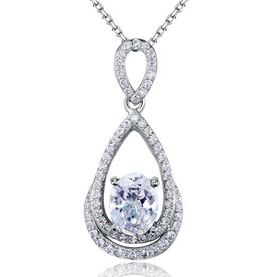 2.00ct Bridal Oval Diamond Halo Pendant, Bridal Halo Diamond Necklace, 925 Silver