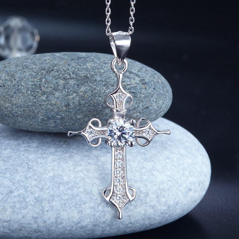 0.50ct Diamond Cross Pendant, Crucifix Diamond Necklace, 925 Silver