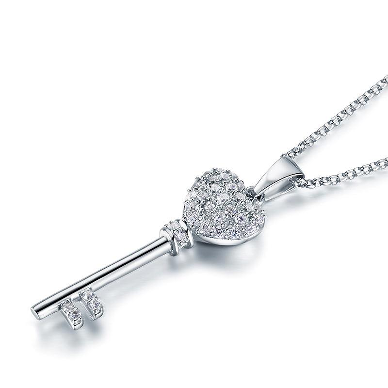 0.75ct Pave Set Diamond Key Pendant, Classic Key Diamond Necklace, 925 Silver