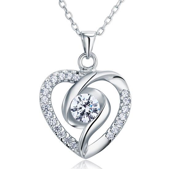 0.50ct Bridal Diamond Heart Pendant, Love Heart Diamond Necklace, 925 Silver