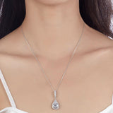 3.00ct Pear Cut Diamond Halo Pendant, Bridal Diamond Necklace, 925 Silver