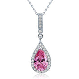 3.00ct Pear Cut Pink Diamond Halo Pendant, Bridal Diamond Necklace, 925 Silver