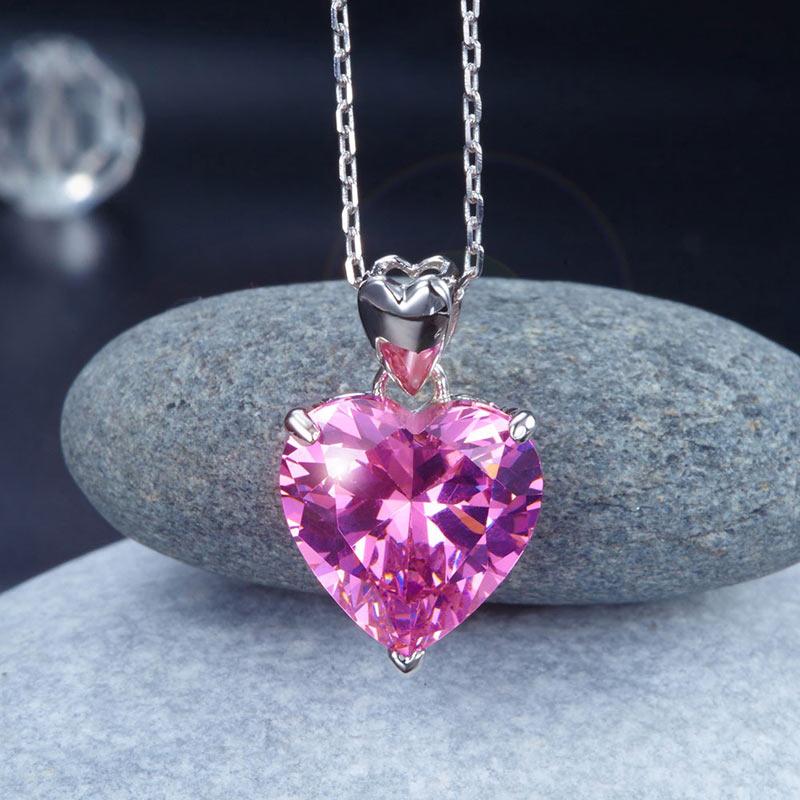 Silver heart necklace store with pink stone