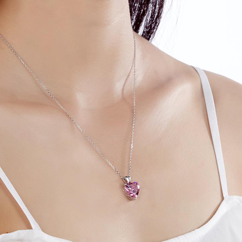 5.00ct Pink Diamond Heart Pendant, Classic Pink Heart Bridal Necklace, 925 Silver