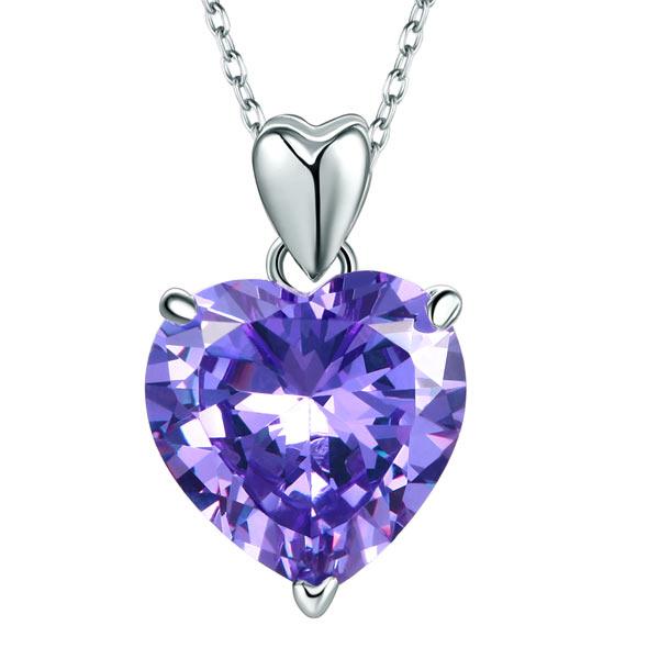 5.00ct Amethyst Purple Heart Pendant, Classic Purple Heart Bridal Necklace, 925 Silver