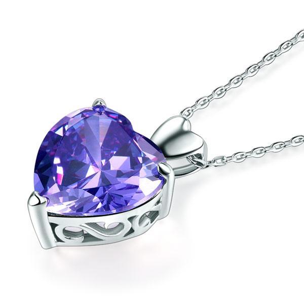 5.00ct Amethyst Purple Heart Pendant, Classic Purple Heart Bridal Necklace, 925 Silver