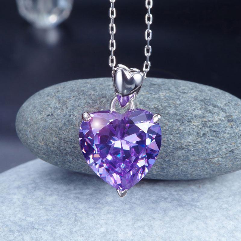 5.00ct Amethyst Purple Heart Pendant Classic Purple Heart Bridal Neck Infinity Diamond Jewellery