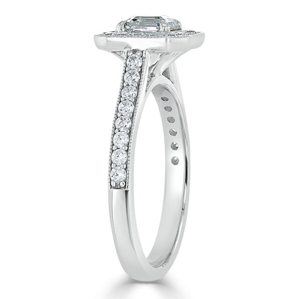 1.40ct Asscher Cut Moissanite Engagement Ring, Classic Halo, Available in White Gold, Platinum, Rose Gold or Yellow Gold
