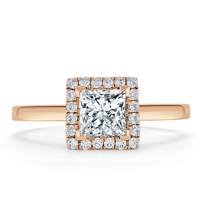 Lab-Diamond Princess Cut Halo Engagement Ring, Choose Your Stone Size and Metal