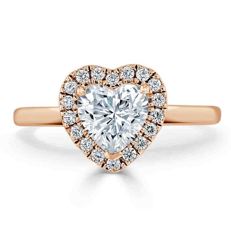 Lab-Diamond Heart Cut Halo Engagement Ring, Choose Your Stone Size and Metal