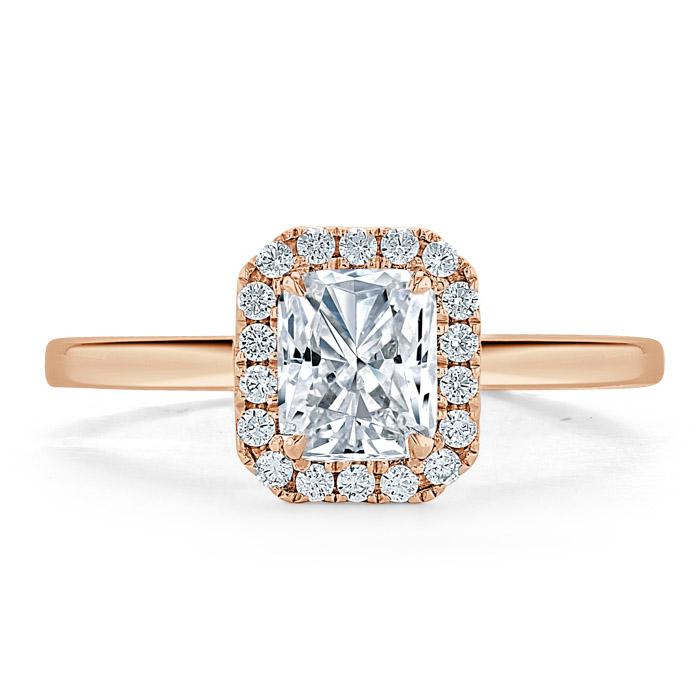 0.75ct Radiant Cut Moissanite Halo Engagement Ring, Available in White Gold or Platinum