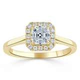 0.75ct Asscher Cut Moissanite Halo Engagement Ring, Available in White Gold or Platinum