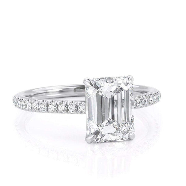 2.00ct Emerald Cut Moissanite Engagement Ring, Available in White Gold or Platinum