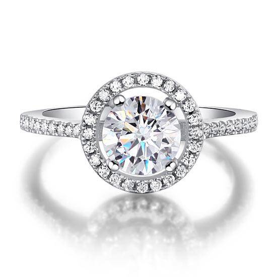 1.25ct Brillaint Cut Diamond Halo Ring, 925 Sterling Silver Engagement Ring