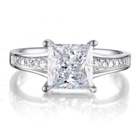 1.50ct Classic Princess Cut Diamond Engagement Ring, 925 Sterling Silver