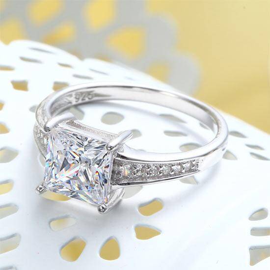 1.50ct Classic Princess Cut Diamond Engagement Ring, 925 Sterling Silver