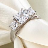 1.50ct 3 Stone Princess Cut, Half Eternity Diamond Ring, 925 Sterling Silver