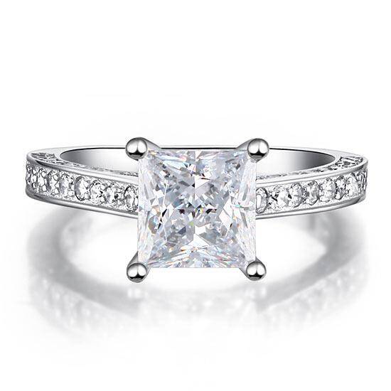 1.50ct Vintage Princess Cut Diamond  Engagement Ring, 925 Silver