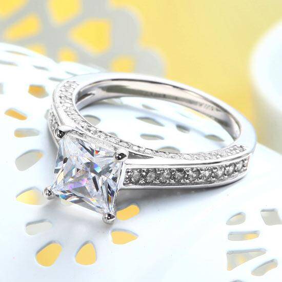 1.50ct Vintage Princess Cut Diamond  Engagement Ring, 925 Silver