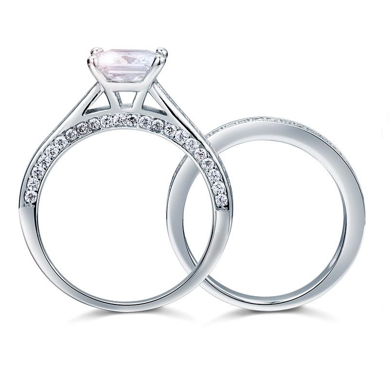1.50ct Princess Cut Diamond Bridal Set, 925 Sterling Silver