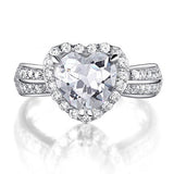 2.00ct Classic Heart Cut Diamond Engagement Ring, 925 Sterling Silver
