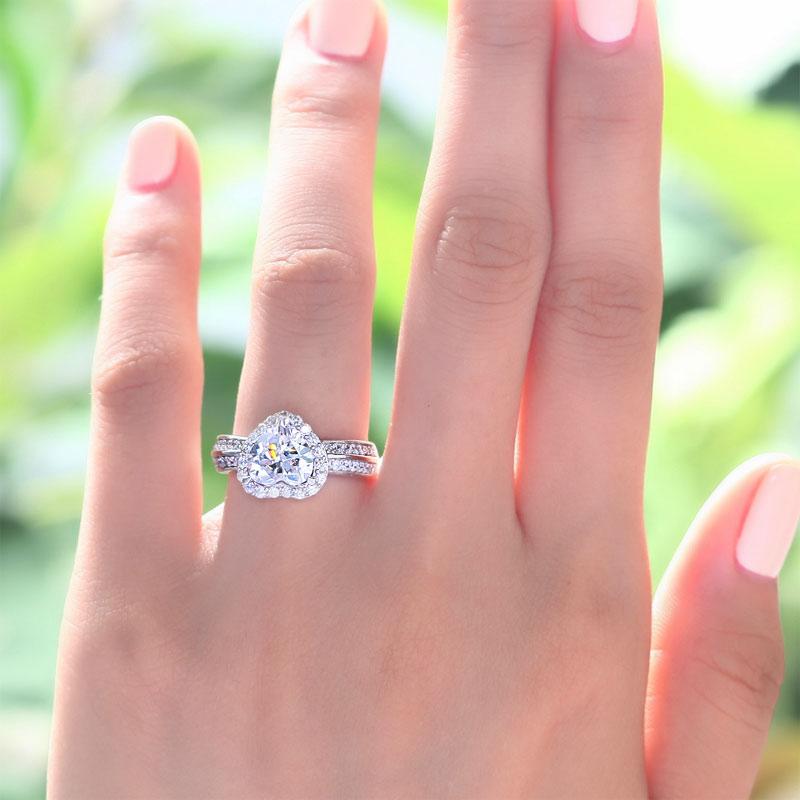 2.00ct Classic Heart Cut Diamond Engagement Ring, 925 Sterling Silver