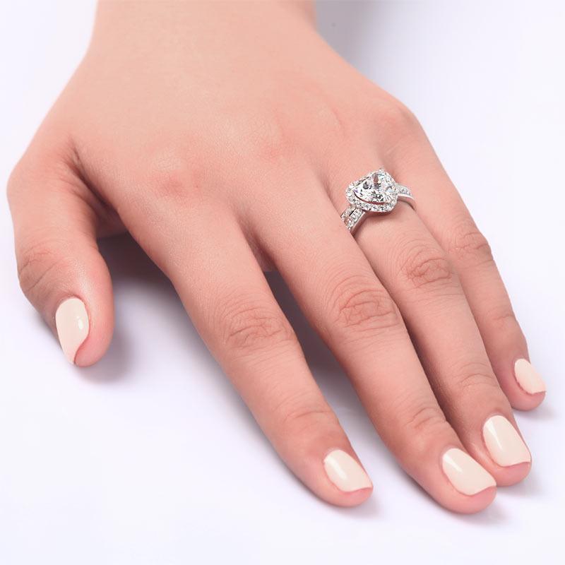 2.00ct Classic Heart Cut Diamond Engagement Ring, 925 Sterling Silver