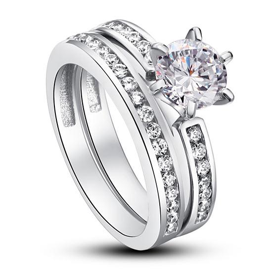 1.00ct Classic Round Cut Diamond Bridal Set, 925 Sterling Silver