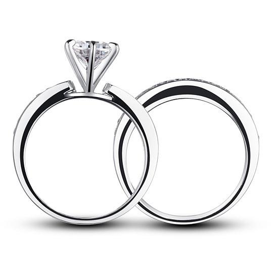 1.00ct Classic Round Cut Diamond Bridal Set, 925 Sterling Silver