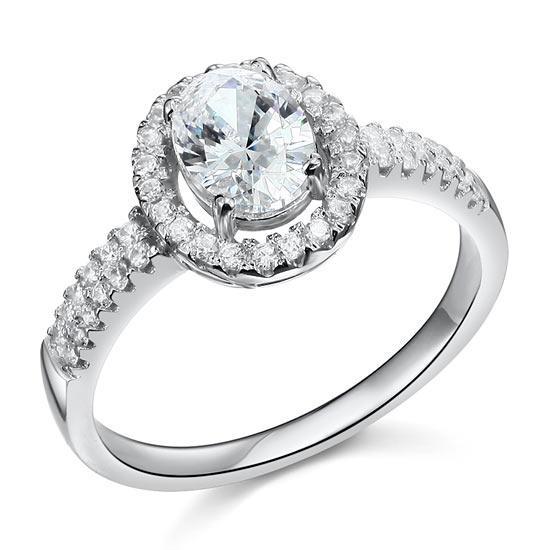 1.50ct Oval Cut Diamond Engagement Ring, 925 Sterling Silver