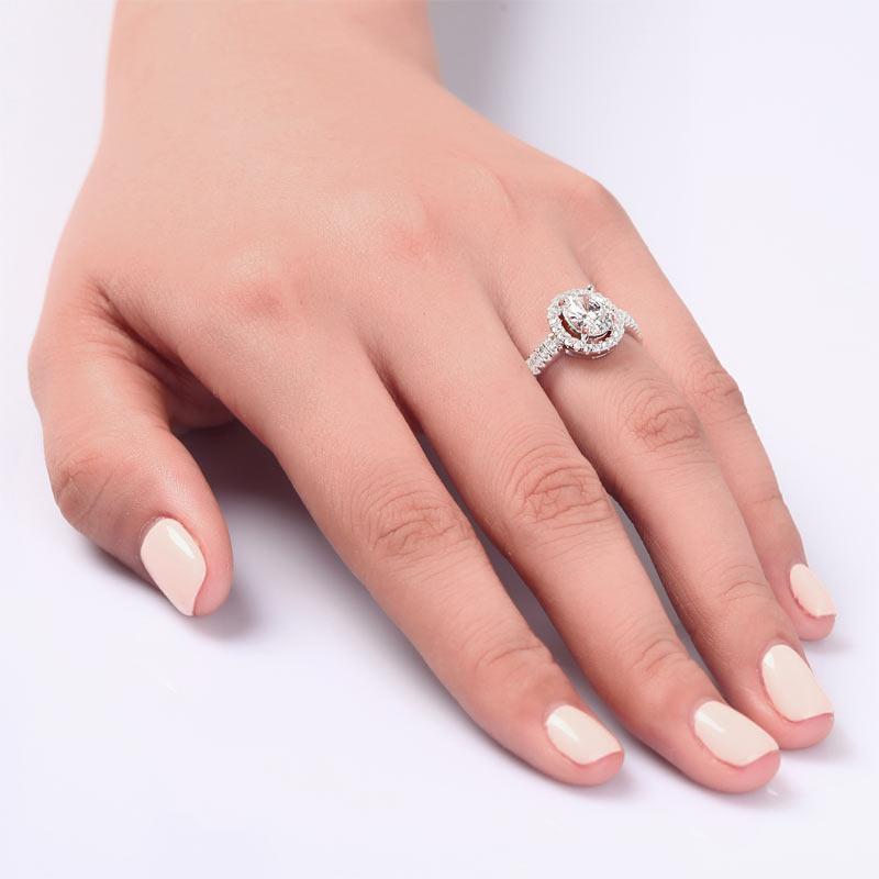 1.50ct Oval Cut Diamond Engagement Ring, 925 Sterling Silver