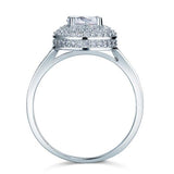 1.00ct Double Halo Round Cut Diamond Engagement Ring, 925 Sterling Silver