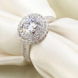 1.00ct Double Halo Round Cut Diamond Engagement Ring, 925 Sterling Silver