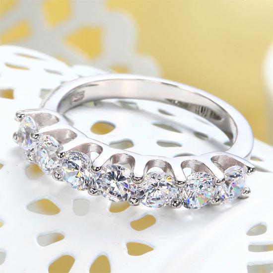 1.75ct 7 Stone Half Eternity Diamond Ring, 925 Sterling Silver