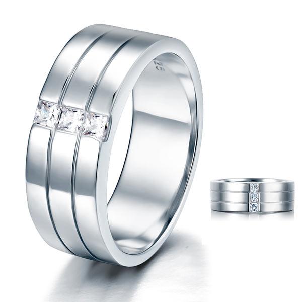 0.35ct Men's Contemporary Wedding Band Set In Solid Sterling Silver 925